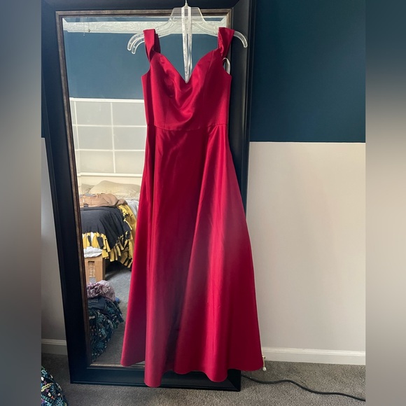 Off-Shoulder Satin A-Line Dress - Picture 5 of 10